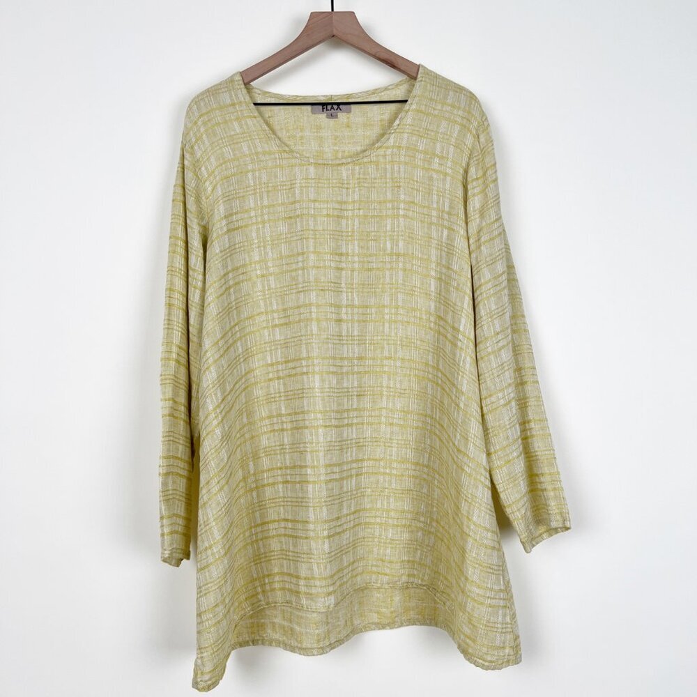Flax 100% Linen Tunic Blouse Top Shirt Spring Summer Light Flowy Lagenlook Large